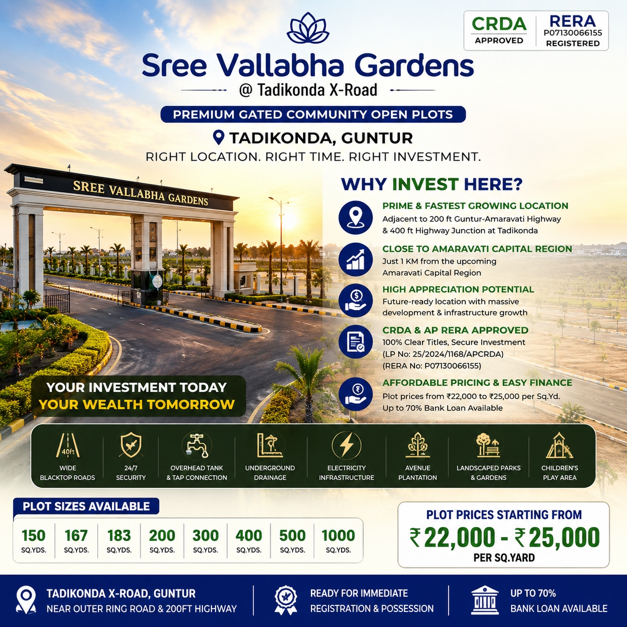 Open Plots For Sale in Tadikonda, Amaravathi.